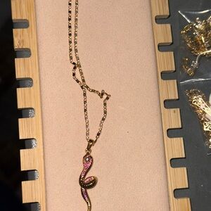 Snake Elegant Gold and Pink Pendant Necklace